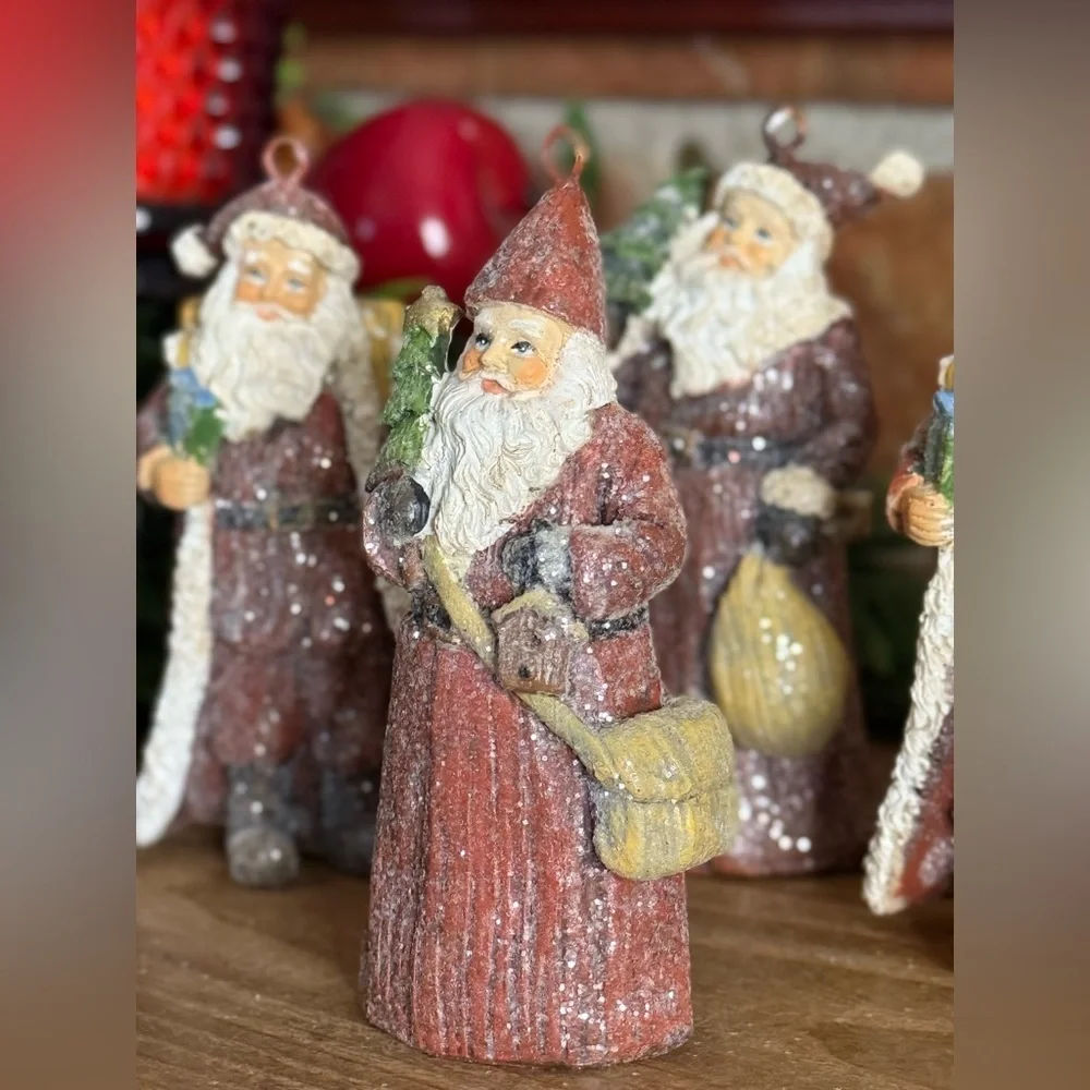Rare Vintage 1988 Festive Santa Clause Sparkle Christmas Ornament Figurine Set